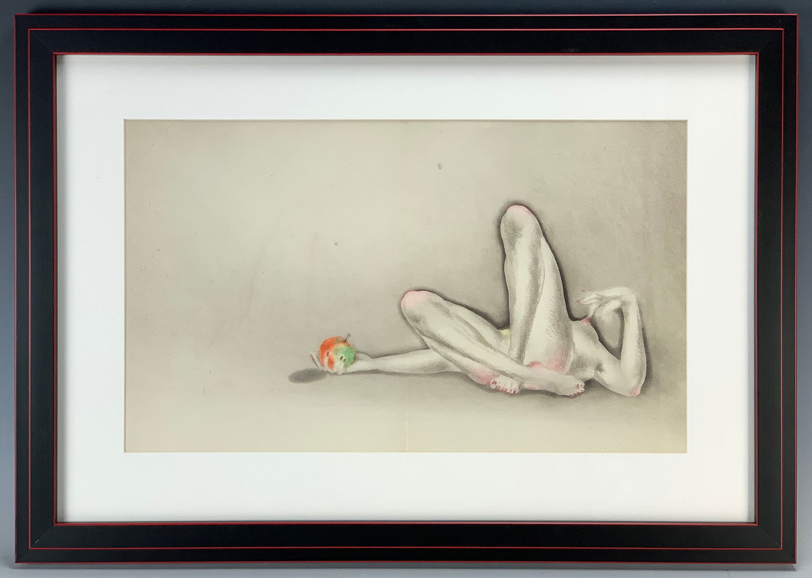 Louis Icart "Le Vie des Seins" Etching: Circa 1945.Louis Icart (1880-1950) Doctor Jacobus is a pseudonym for Louis Icart. Original color etching, 200 editions. Large etching depicting a woman lying down on her nude back. Unsigned. Mounted i