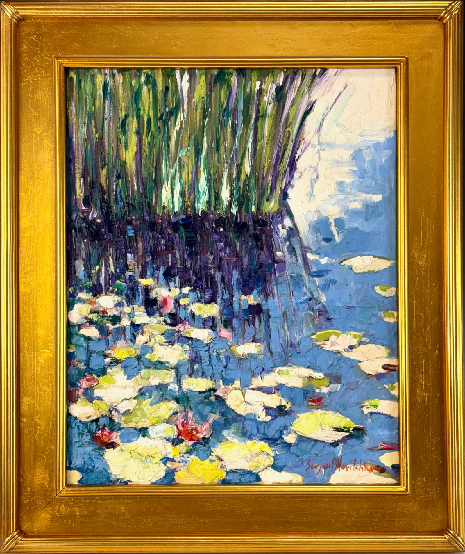 Serguei Novitchkov Back Water Oil Painting: An original oil painting on canvas titled Back Water by Serguei Novitchkov, born in Russia and now residing in Southern California. He studied at the Art Institute of Moscow and is considered an