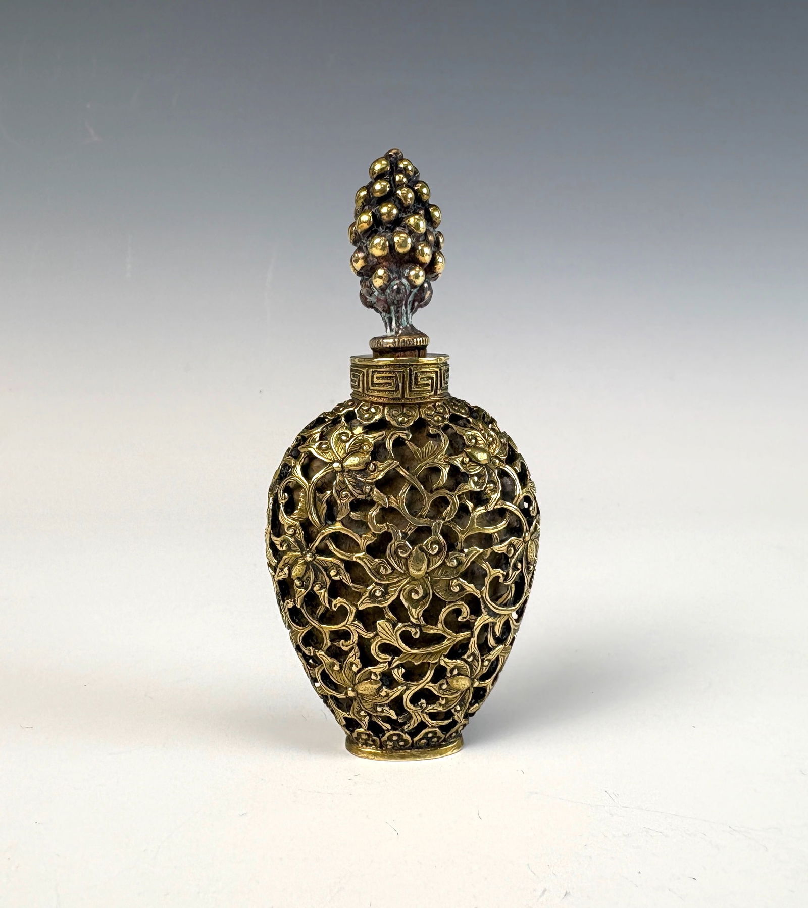Bronze Snuff Bottle: Bronze Snuff Bottle 3.75" tall. Missing spoon.