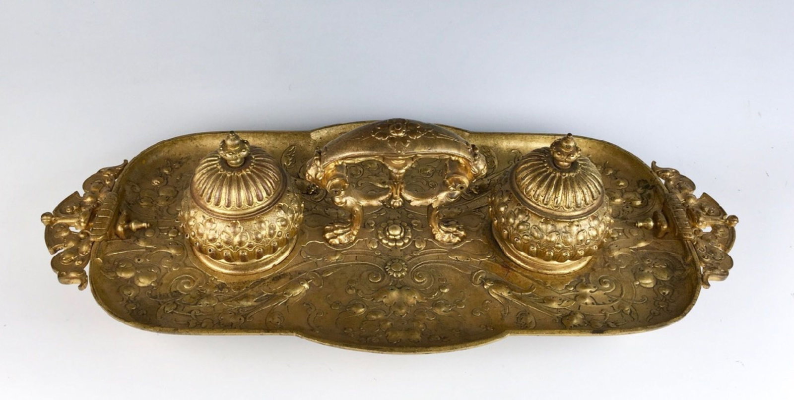 Antique Dore Bronze Double Inkwell - 2