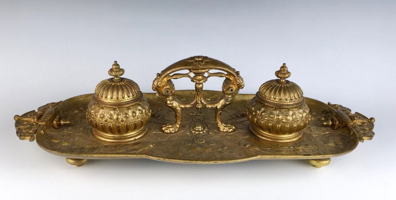 Antique Dore Bronze Double Inkwell - 3