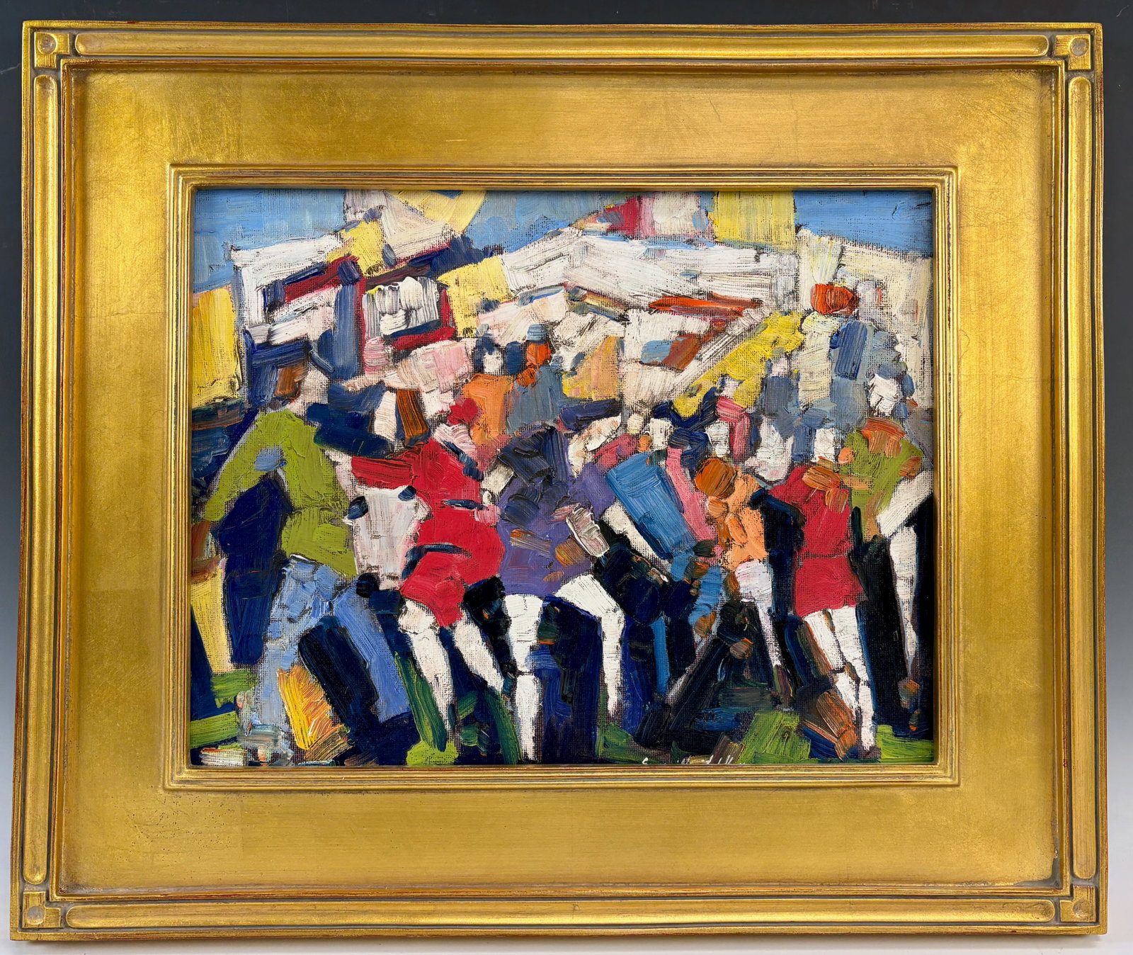 Serguie Novitchkov Painting "The Crowd": Serguie Novitchkov (Russia b.1969-) oil on board, a vibrant scene of a crowd with impressionistic and nearly abstract styling by this accomplished Russian artist who studied at The Art Institute in