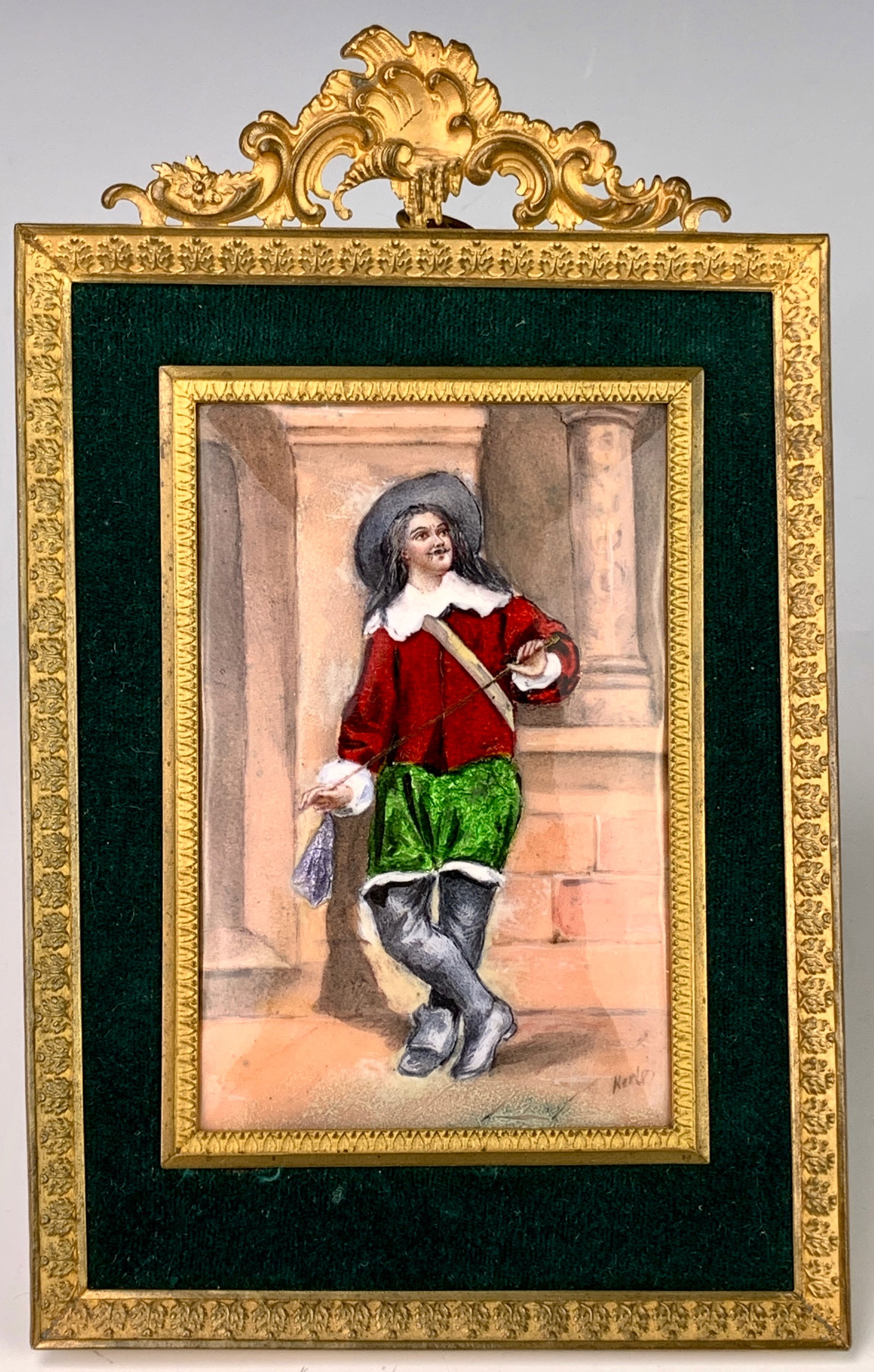 Signed Antique Limoges Enamel Plaque of Cavalier (1 of 3)