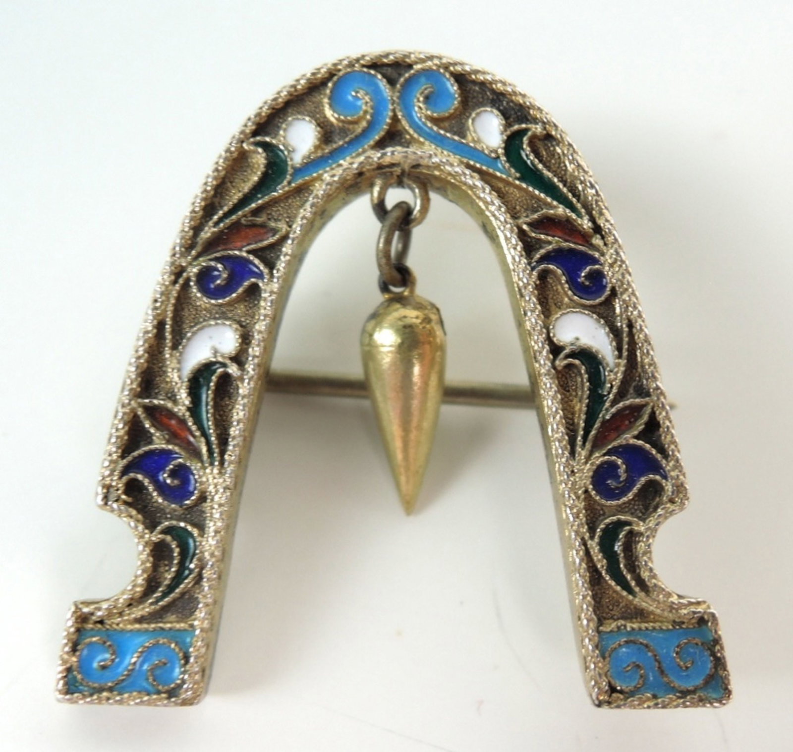 Antique Signed Russian Silver & Enamel Brooch (1 of 2)