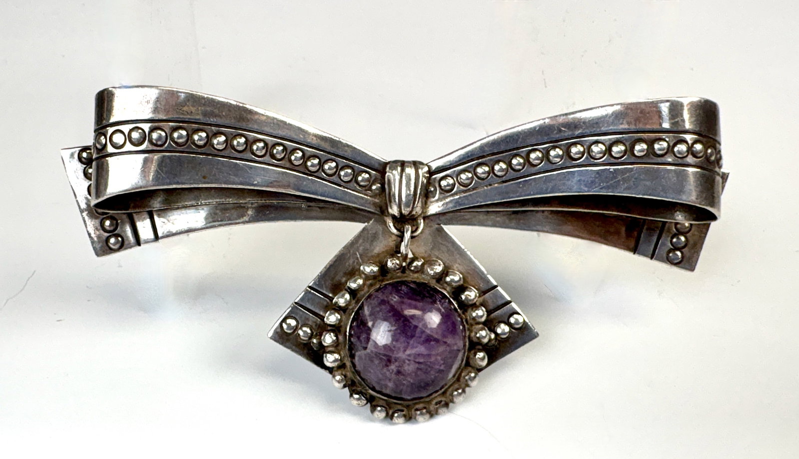 Spratling Silver & Amethyst Bow Pin (1 of 3)