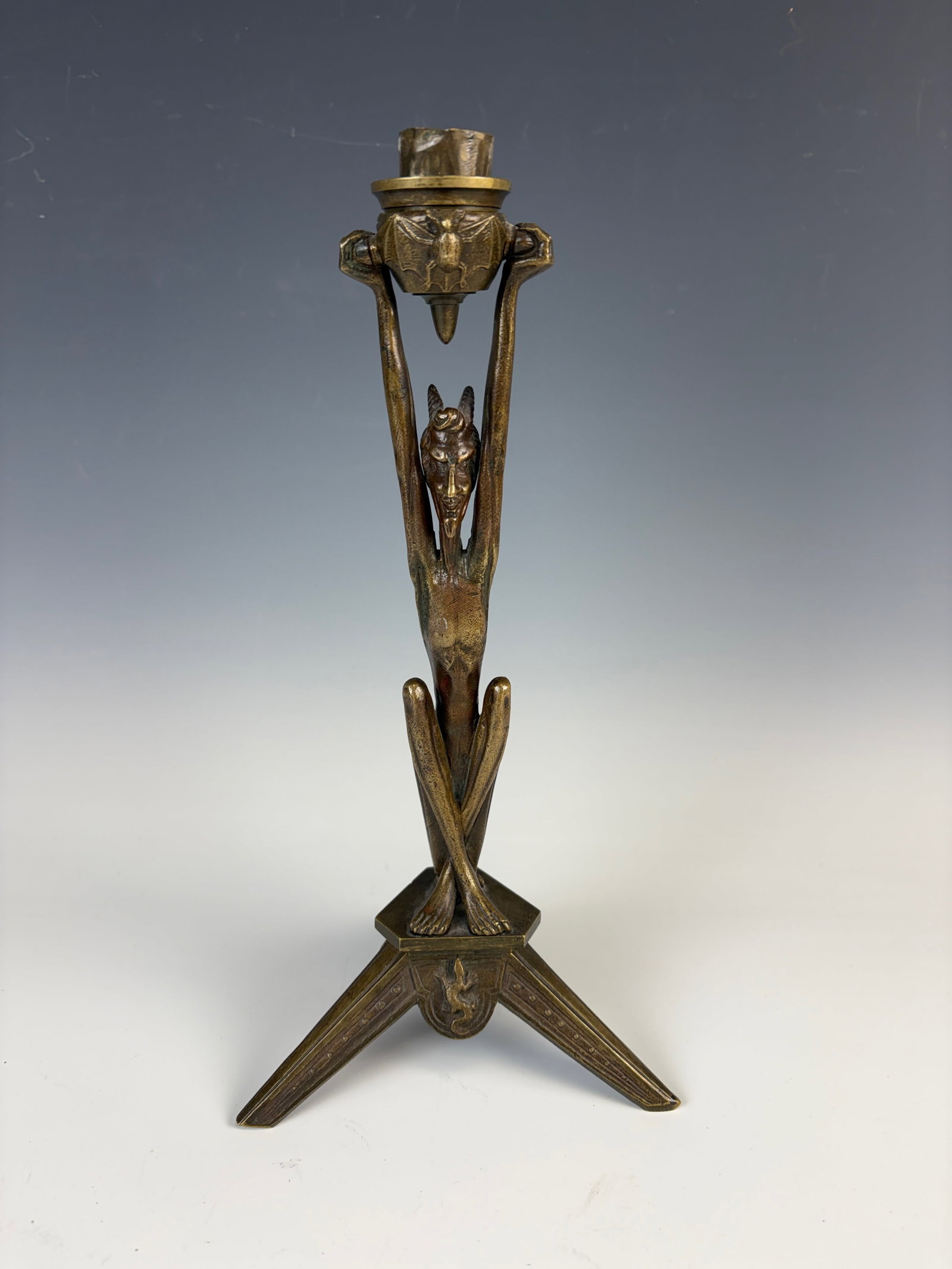 Figural Bronze Candlestick w Bats & Lizards (1 of 5)