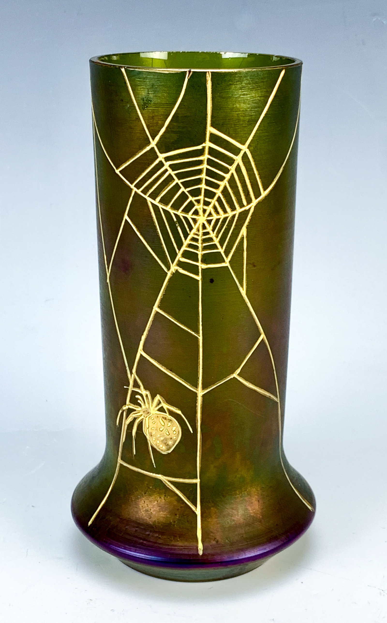 Iridescent Bohemian Glass Vase w Spider & Web (1 of 5)