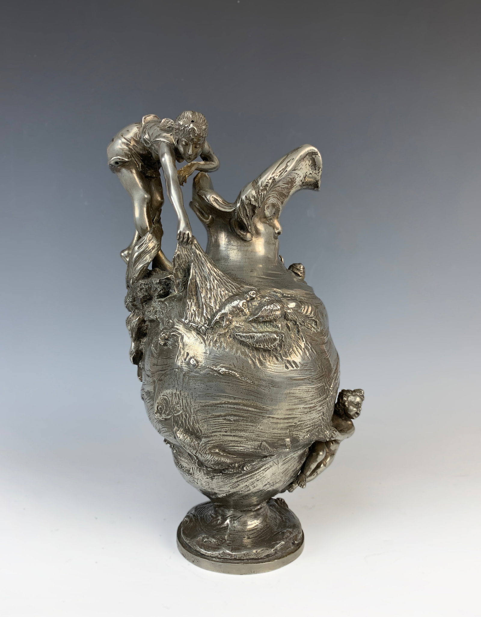 Art Nouveau Pewter Pitcher Woman & Child Fishing (1 of 8)