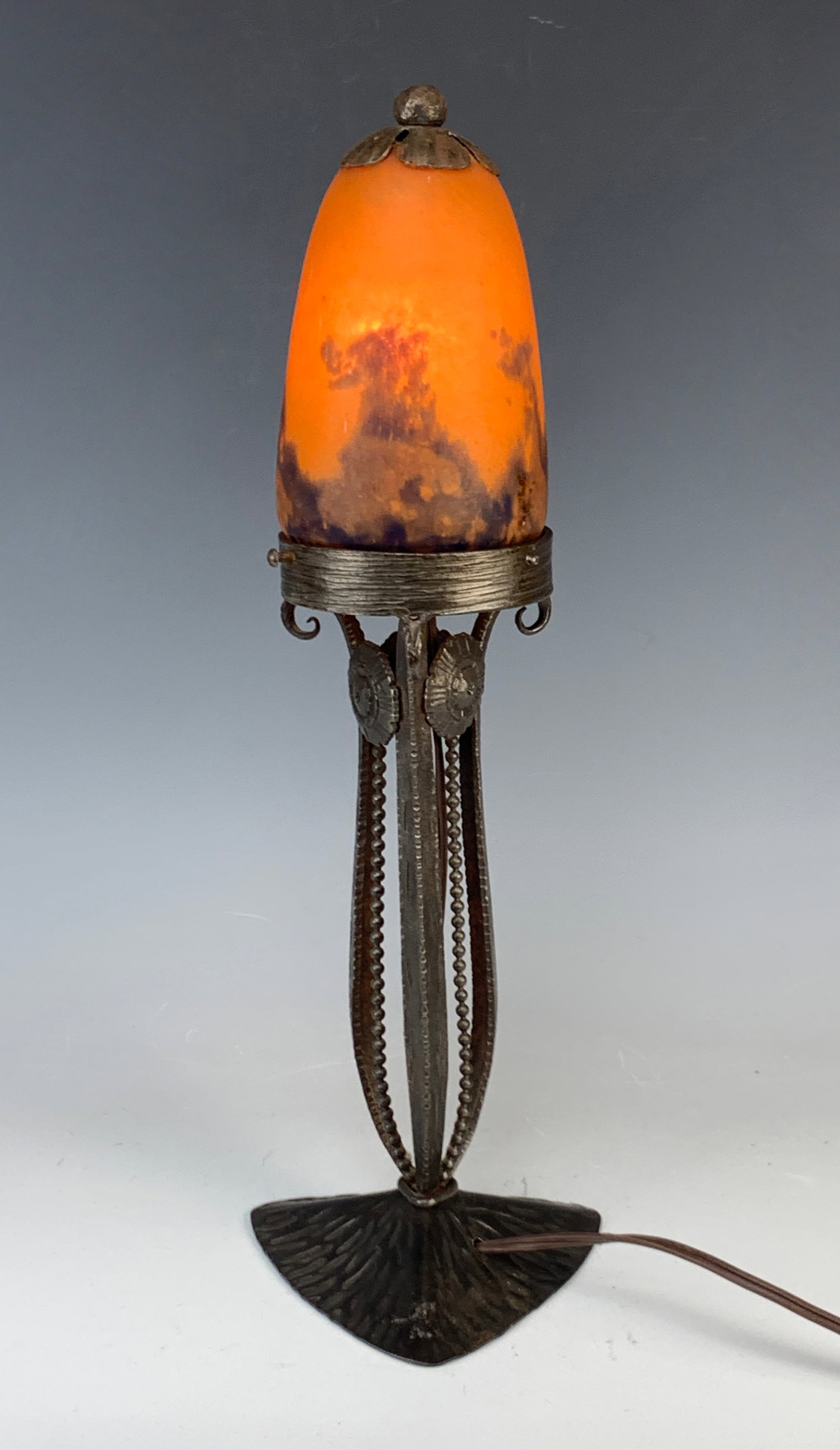 Art Deco Art Glass & Wrought Iron Lamp Signed (1 of 7)