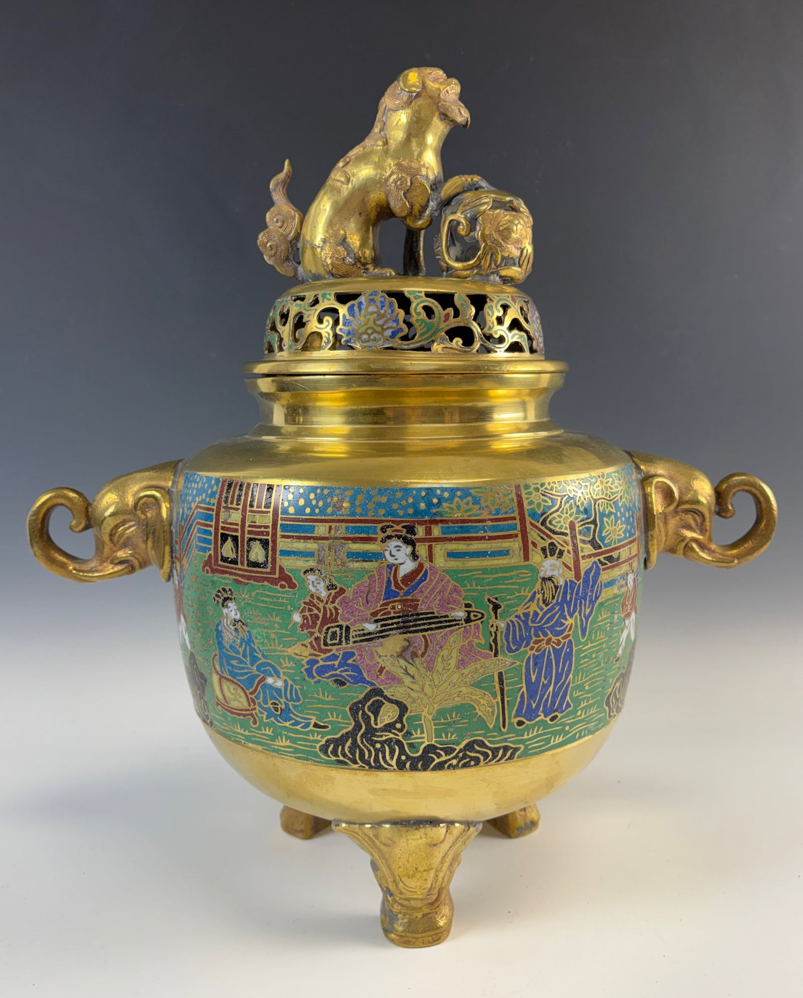 Large Champleve Enamel Incense Burner - 2