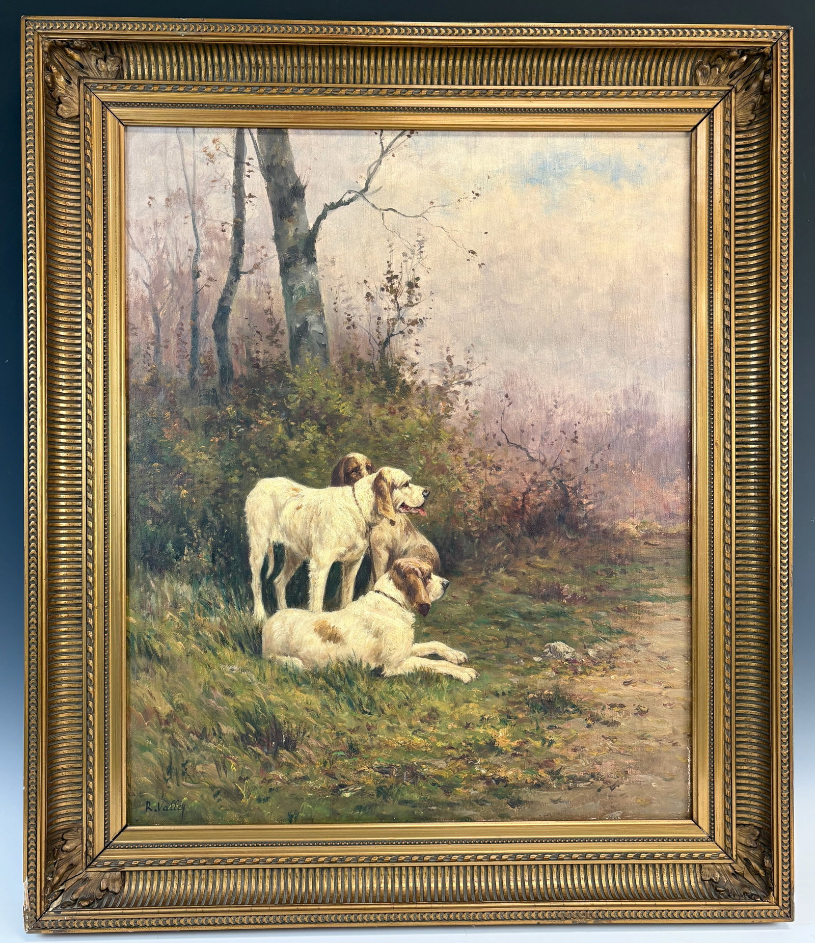 R. Valley Antique English Hunting Dog Painting (1 of 4)
