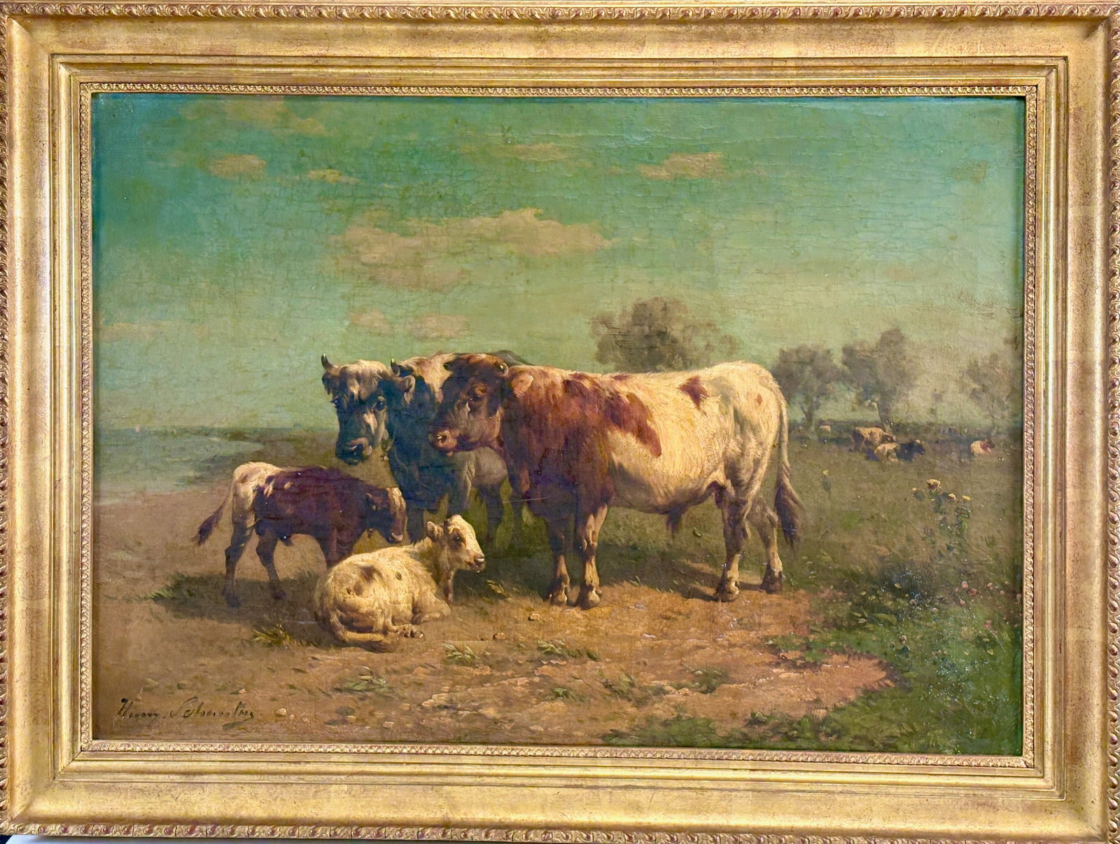 Henry Schouten Large Painting of Cattle in Meadow (1 of 4)