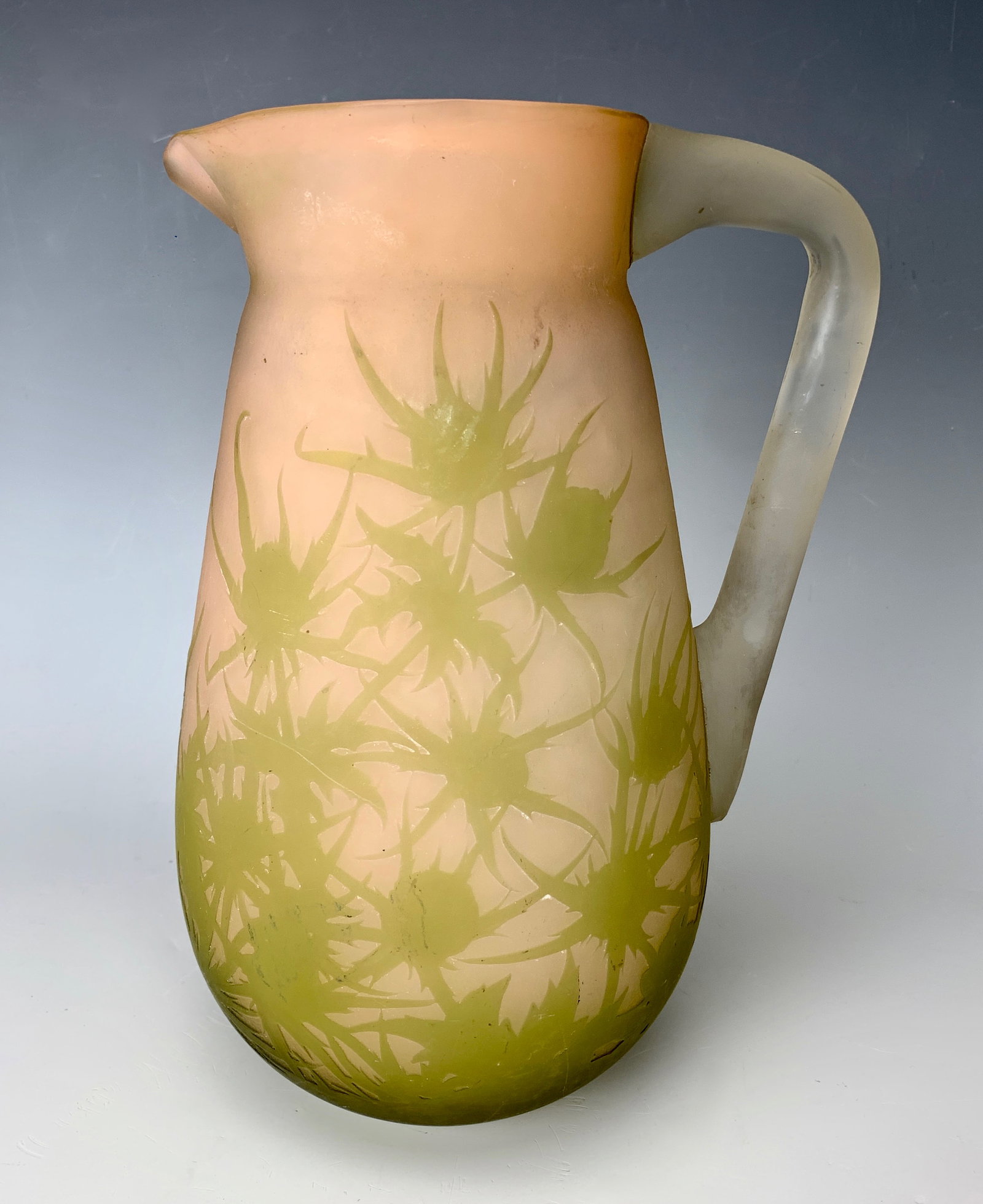 Large Daum Nancy Cameo Glass Thistle Pitcher (1 of 6)