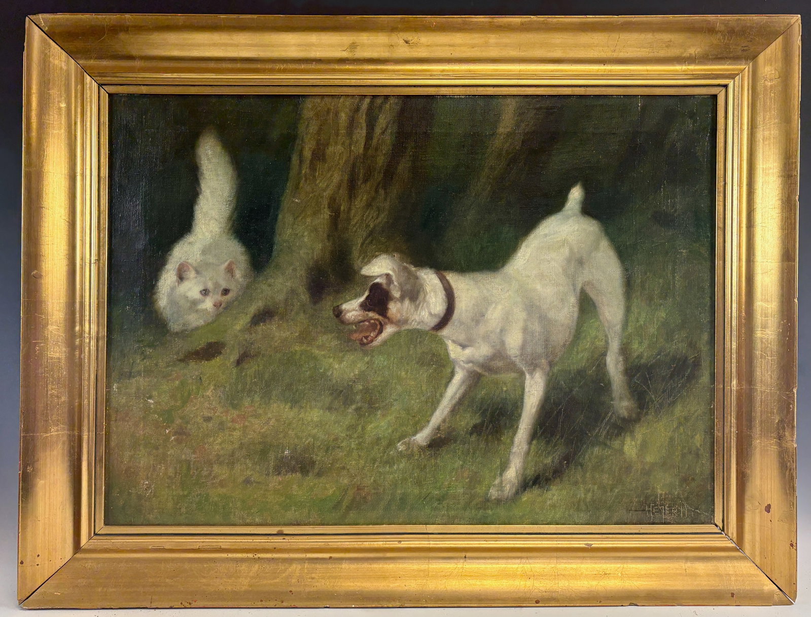 Arthur Heyer Cat with Dog Painting (1 of 5)