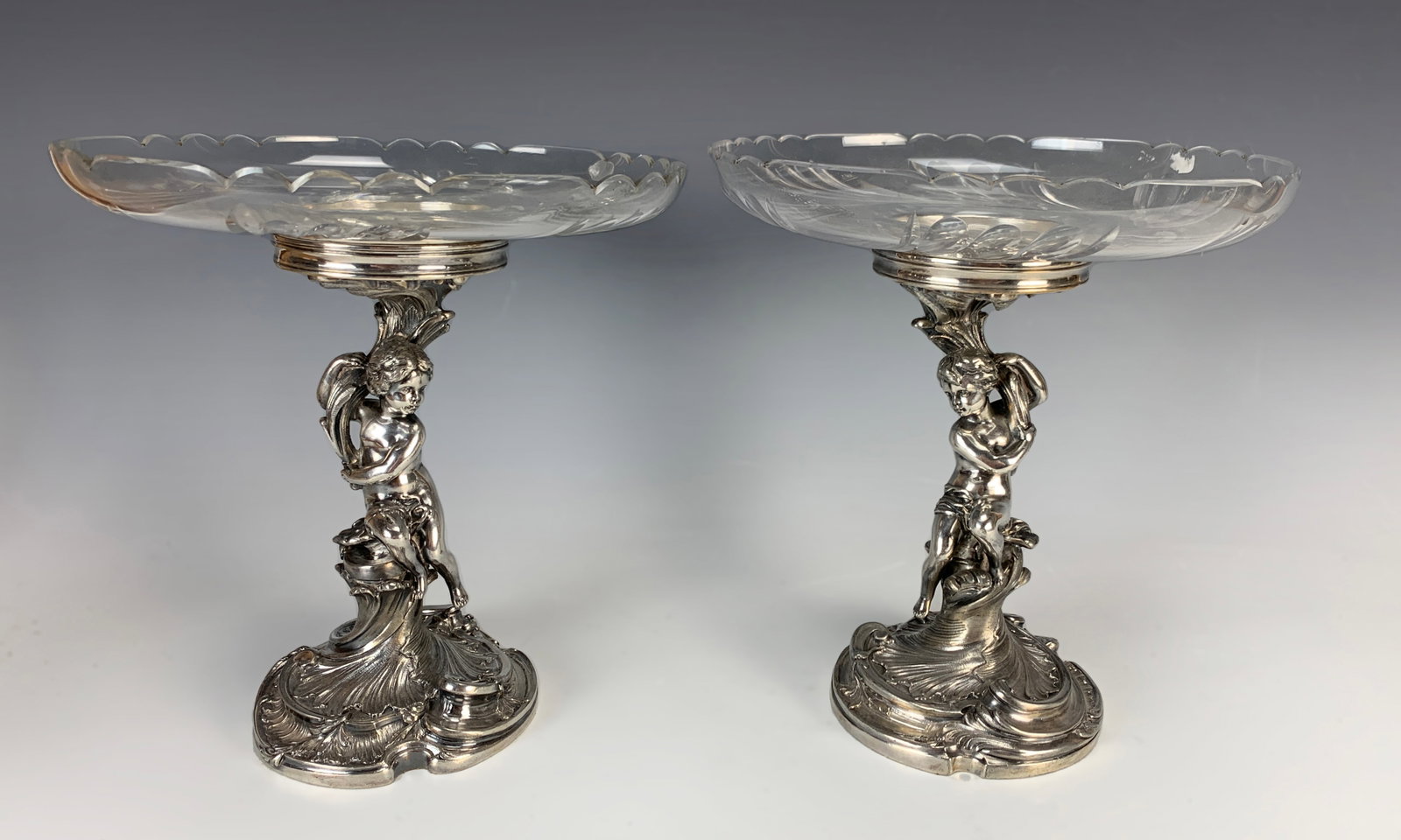 Pair of Silvered Bronze Figural Compotes (1 of 4)