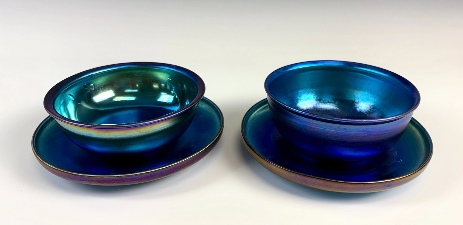2 Blue Tiffany Studios Finger Bowls & Underplates (1 of 3)
