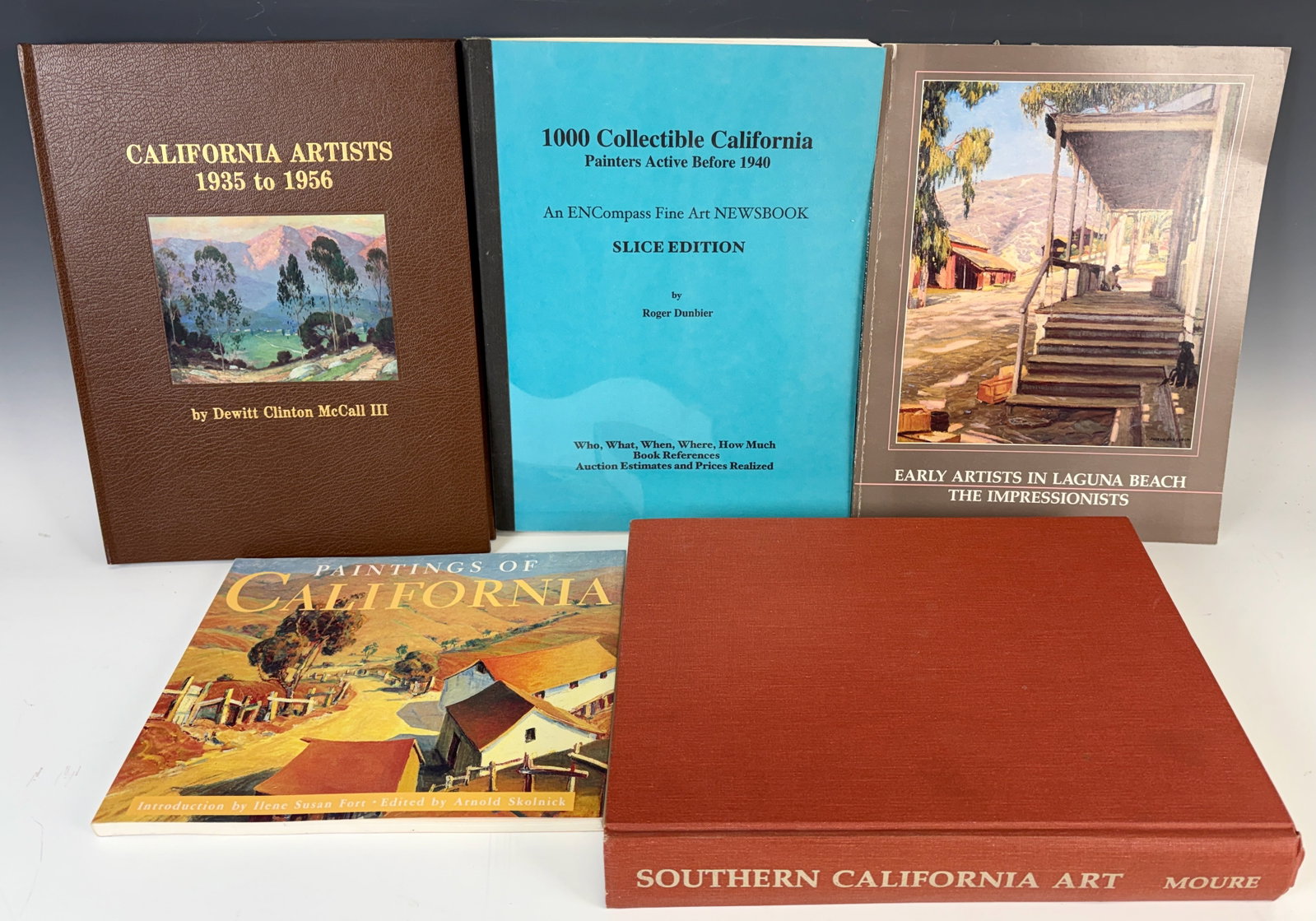 Lot of 5 California Artists Reference Books: Great lot of hard to find books includes California Artists 1935-1936 by McCall III, Early Artists in Laguna Beach, Paintings of California by Skolnick, 1000 Collectible California Painters Active