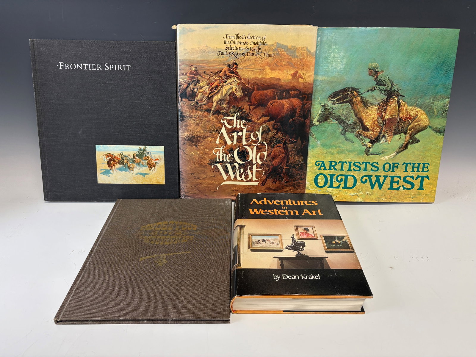 Lot of 5 Reference books on Western Art: Lot of 5 includes Adventures in Western Art by Krakel, The Art of the Old West by The Gilcrease, Artists of the Old West by Ewers, Frontier Spirit by the Museum of Western Art, Rendezvous 1972