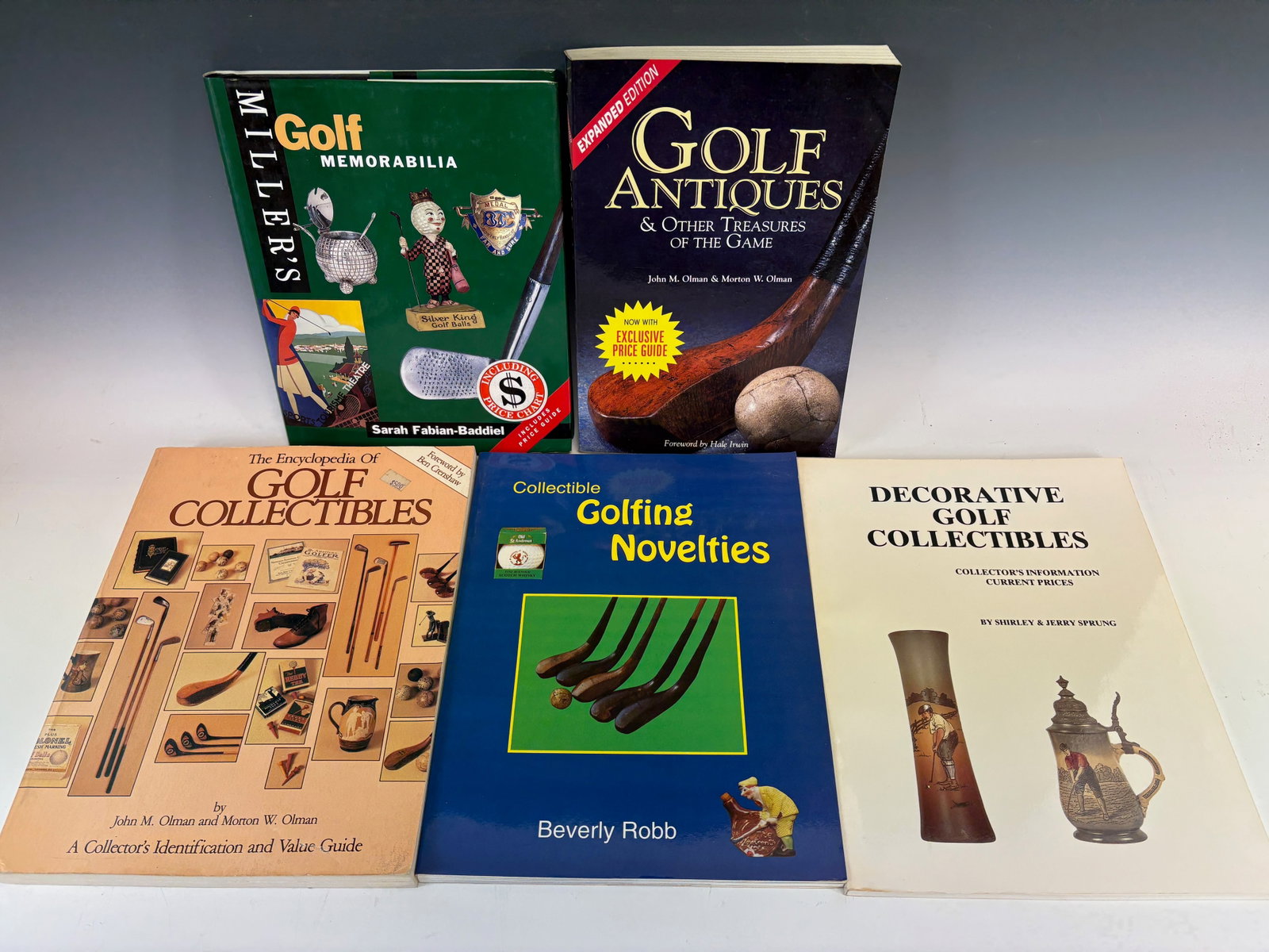 Lot of 5 Reference Books on Golf: Lot includes Miller's Golf Memorabilia, Golf Antiques, Collectible Golfing Novelties, Golf Collectibles, Decorative Golf Collectibles, good condition