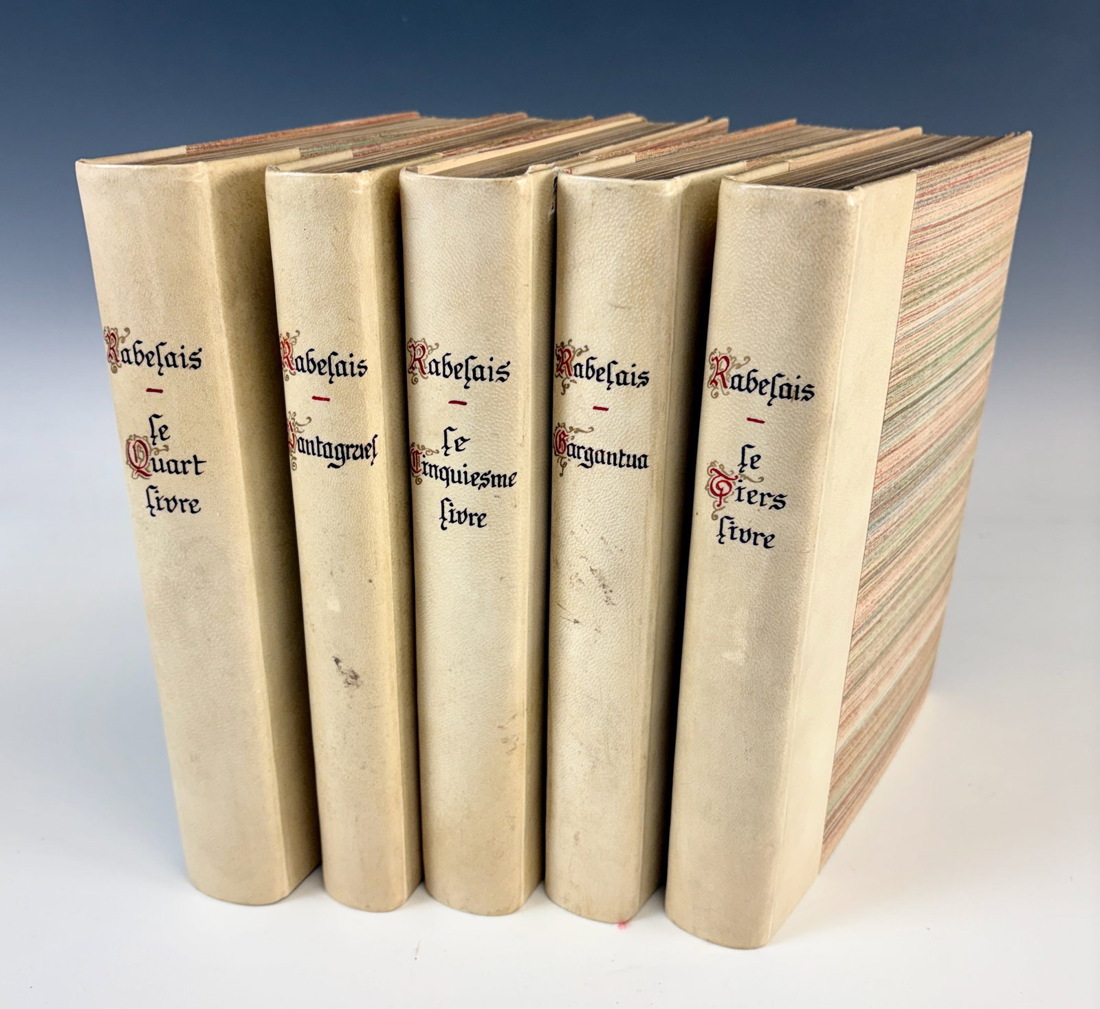 Icart Complete Set Illustrated Rabelais Gargantua: Louis Icart (France 1888-1950) Dated 1936, Rabelais Gargantua et Pantagruel, complete 5 volume book set written in French, with over 60 color photogravures in all, published by LeVasseur & Cie 1936,