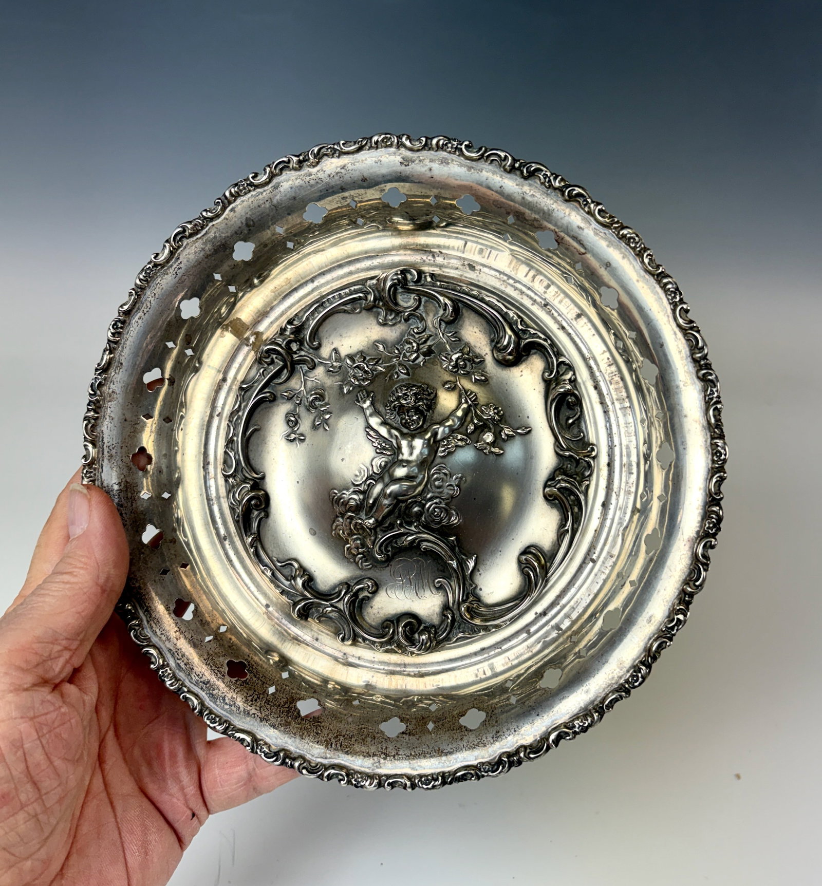 Sterling Silver Dish w Repousse Putti (1 of 5)