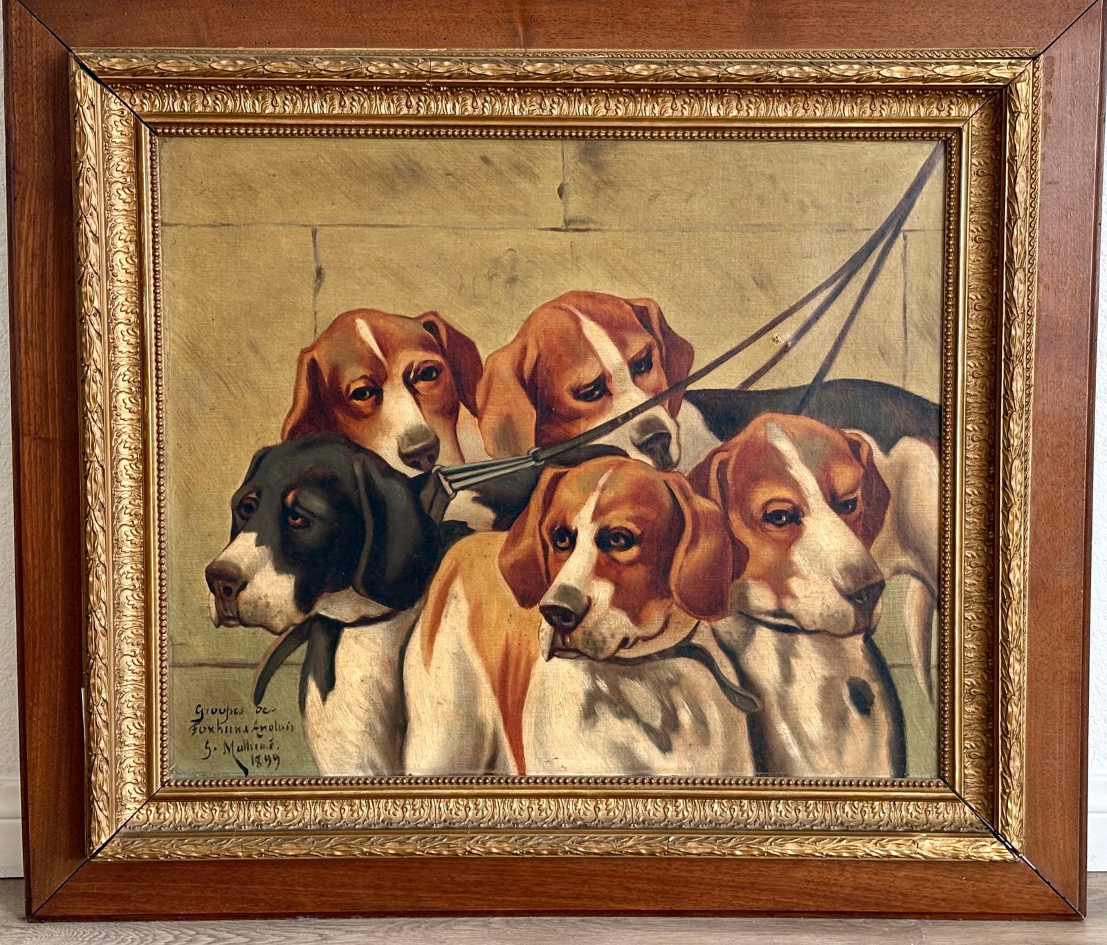 Group of English Foxhounds Painting sgd G Mohler (1 of 3)