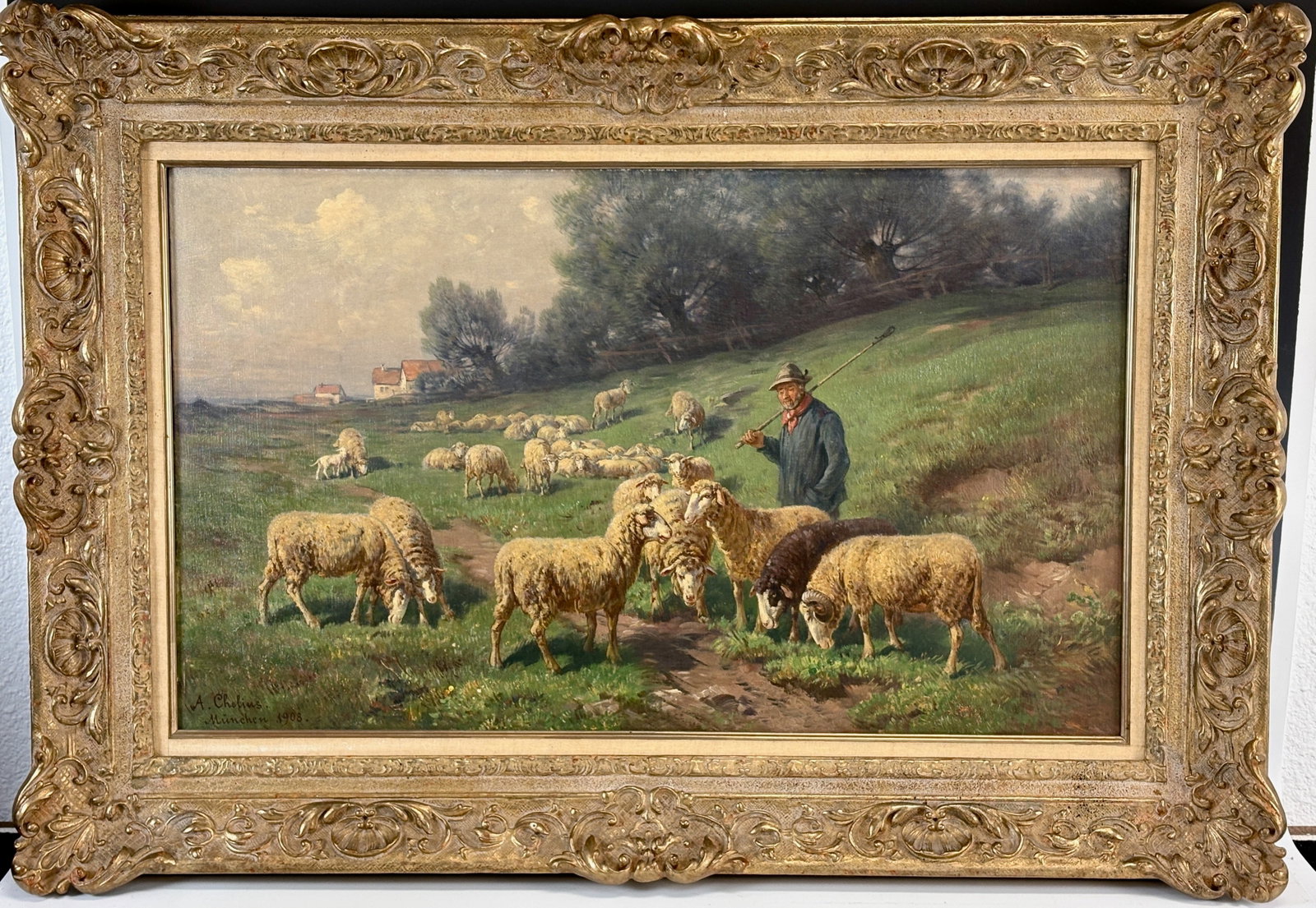 Adolf Chelius Pastoral with Sheep Painting (1 of 5)