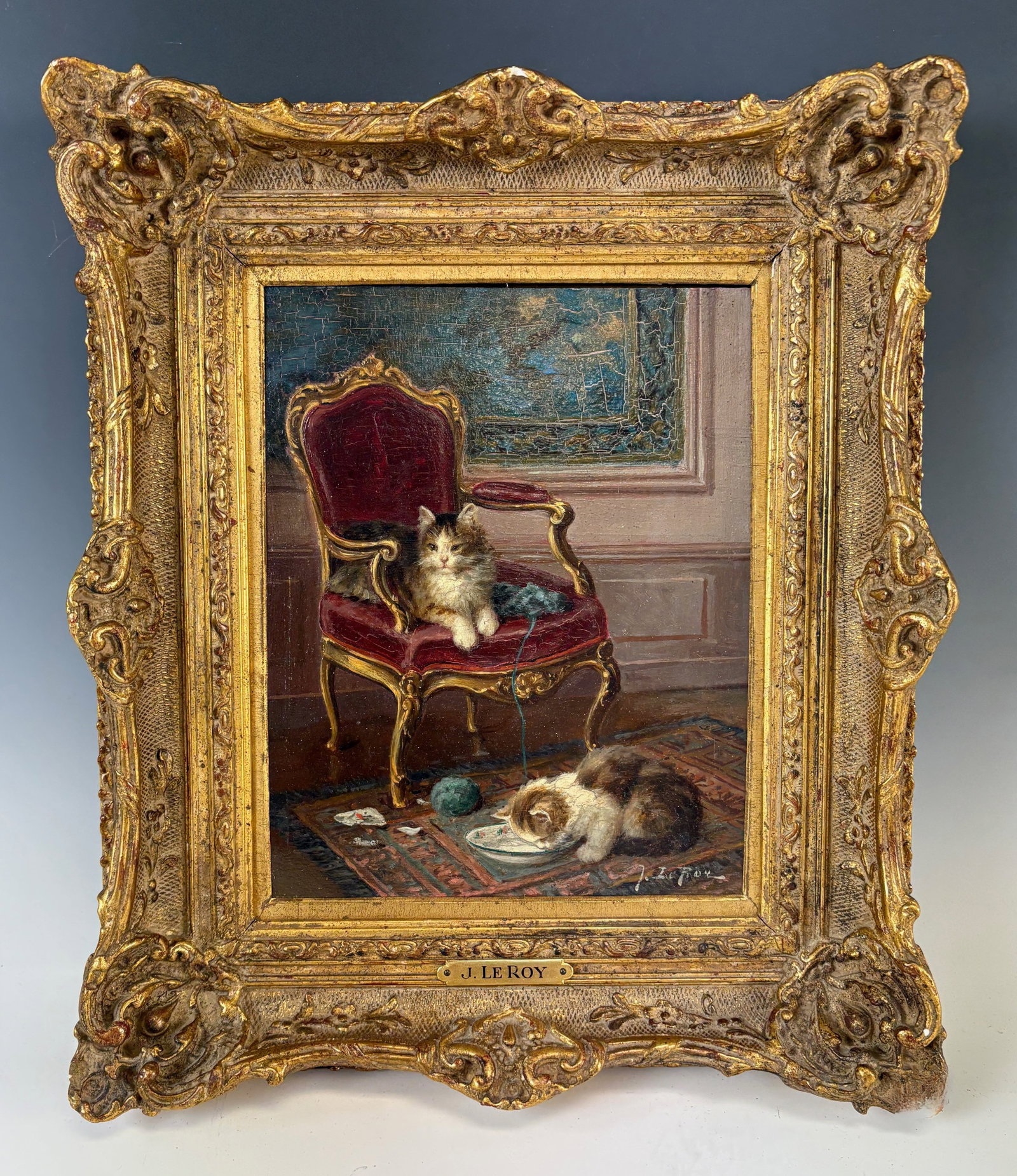 Jules LeRoy Painting of Kittens in the Parlor (1 of 4)
