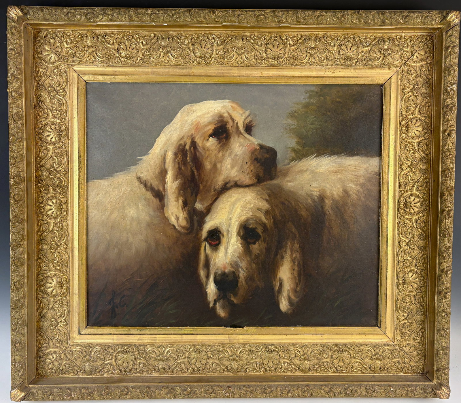 Jules Chardigny Dog Painting of 2 Griffons: Jules Chardigny (France 1842-1892) Outstanding oil on canvas of two Grand Griffon Veneen dogs by this well listed artist. The Griffon are a French breed known for their hunting skills, signed with art