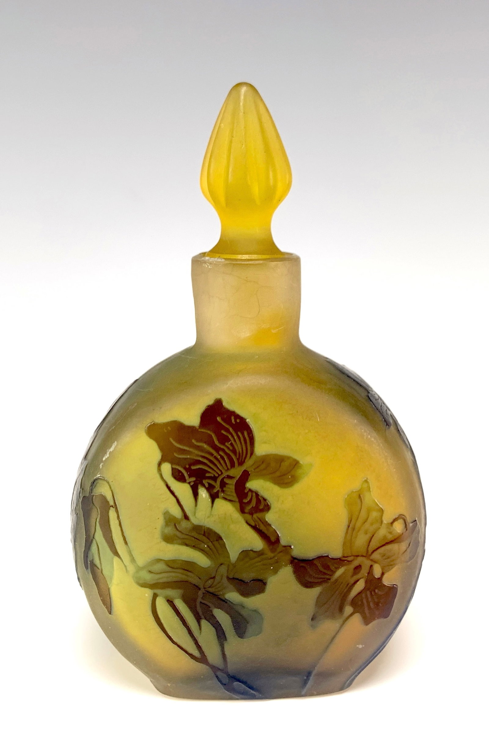 Galle Cameo Glass Perfume Bottle w Irises (1 of 6)