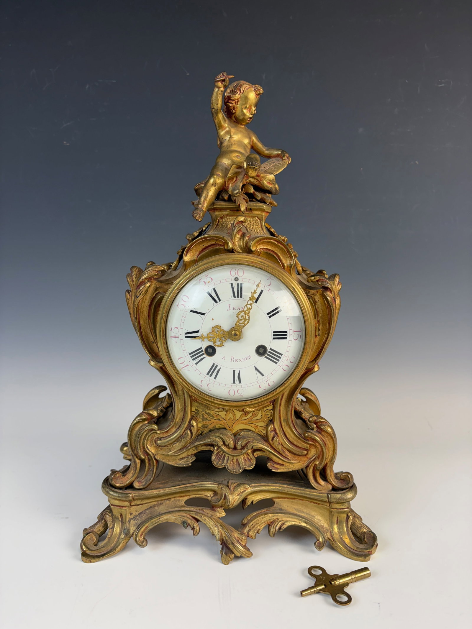 French Bronze Clock w Cherub sgd Rennes (1 of 4)