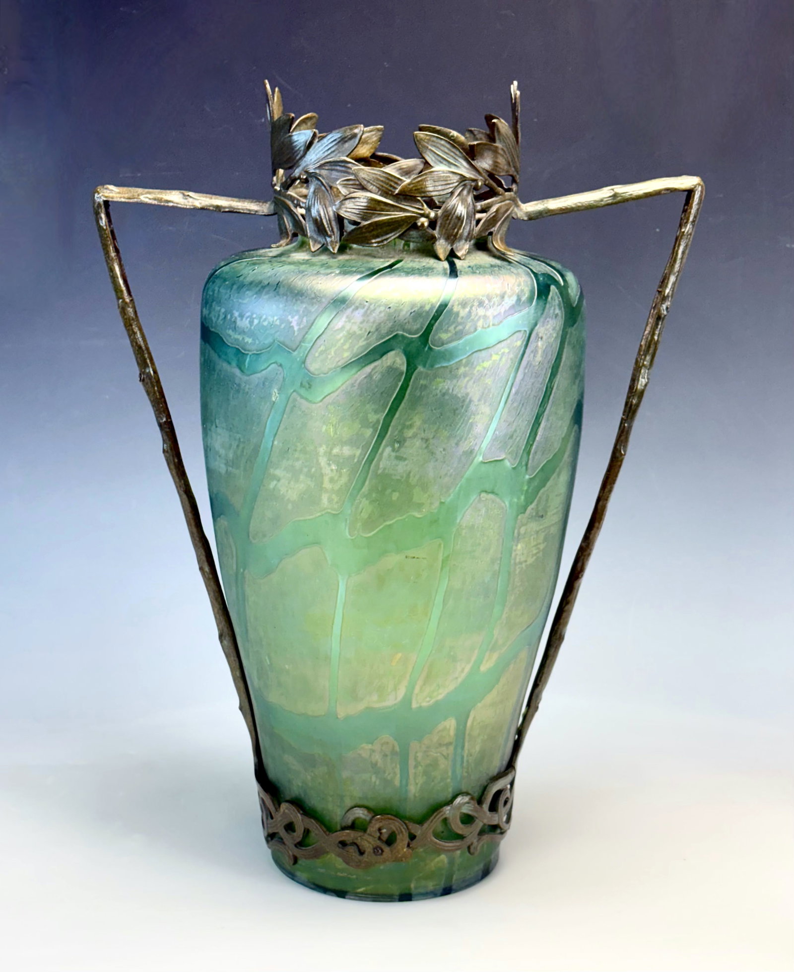 Art Nouveau Bronze & Iridescent Art Glass Vase (1 of 4)