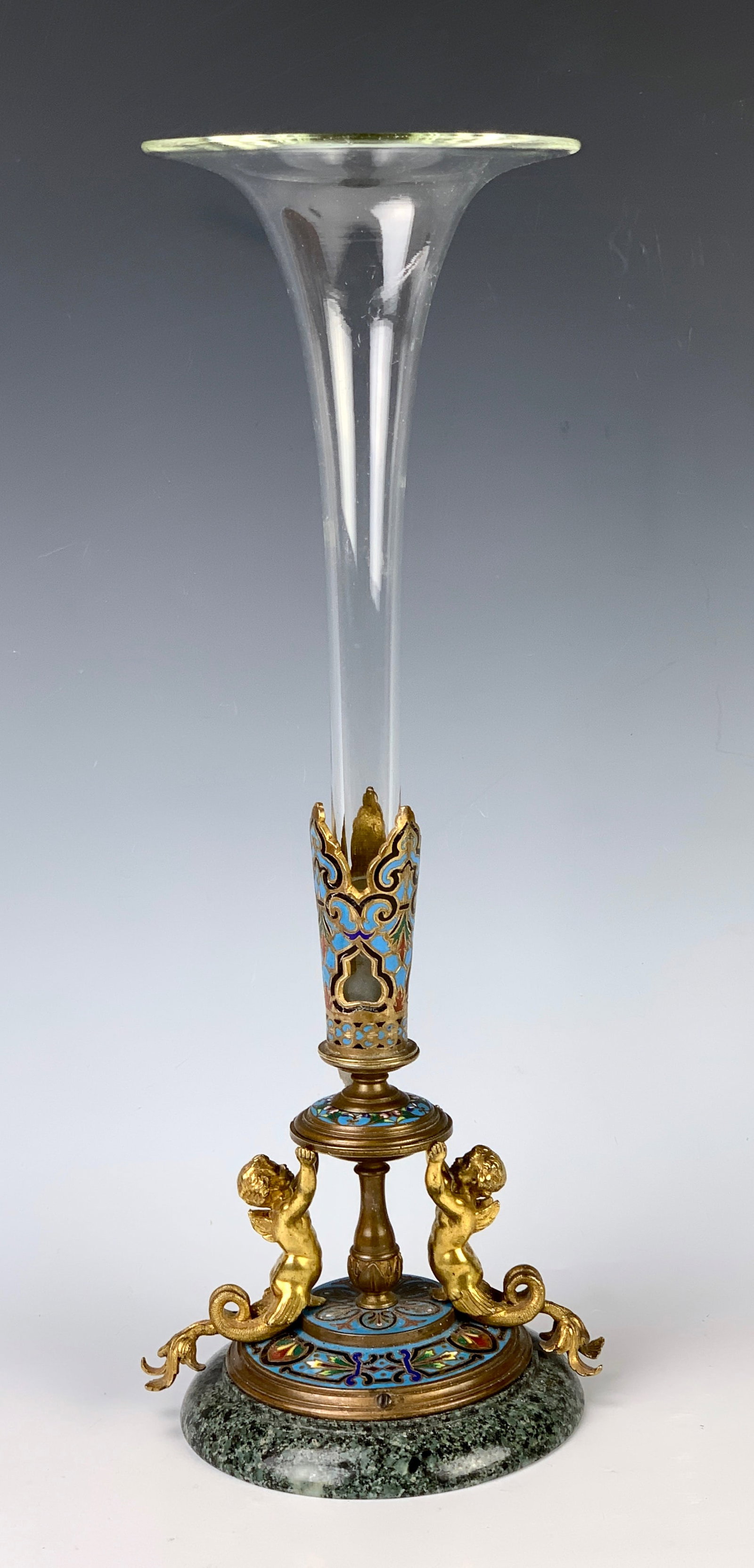 Gilt Bronze Champleve, Marble & Putti Vase (1 of 3)