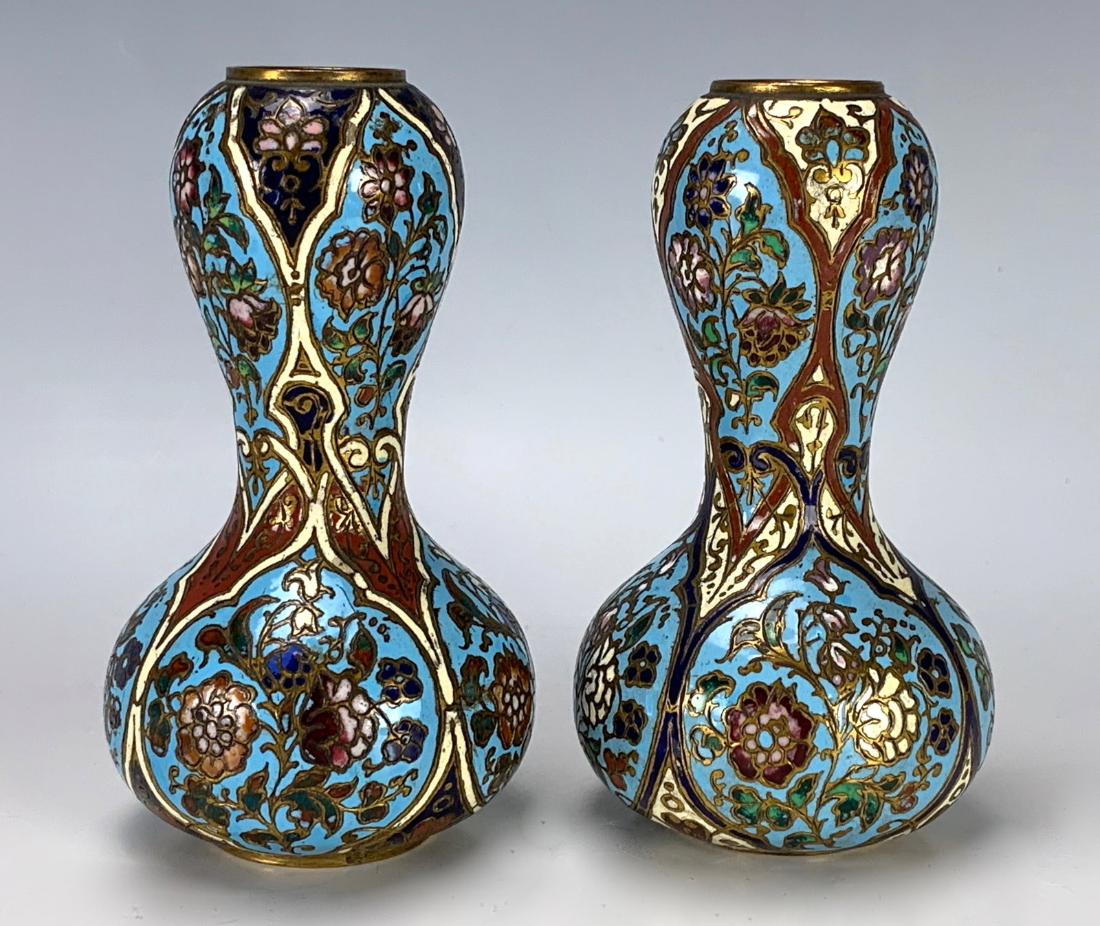 Pair Champleve Enamel Double Gourd Vases (1 of 2)