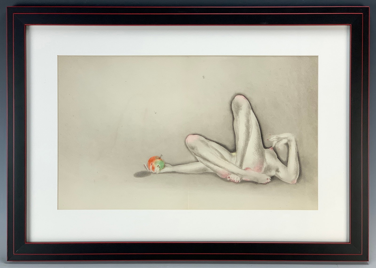 Louis Icart Le Vie des Seins Etching: Circa 1945.Louis Icart (1880-1950) Doctor Jacobus is a pseudonym for Louis Icart. Original color etching, 200 editions. Large original etching of a reclined nude woman, unsigned, mounted in ebonized f