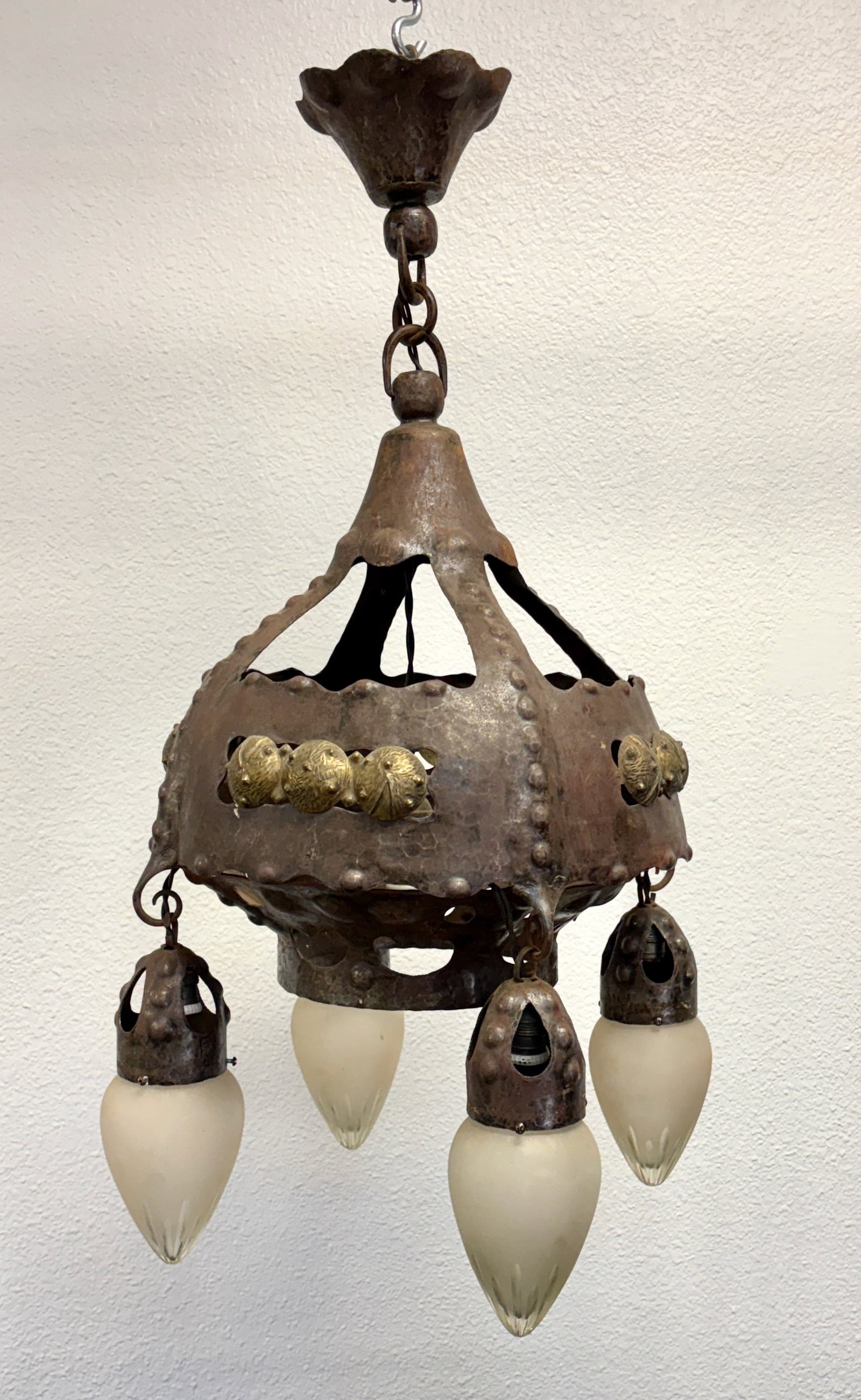Arts & Crafts Hanging Chandelier with Bullet Shade (1 of 2)