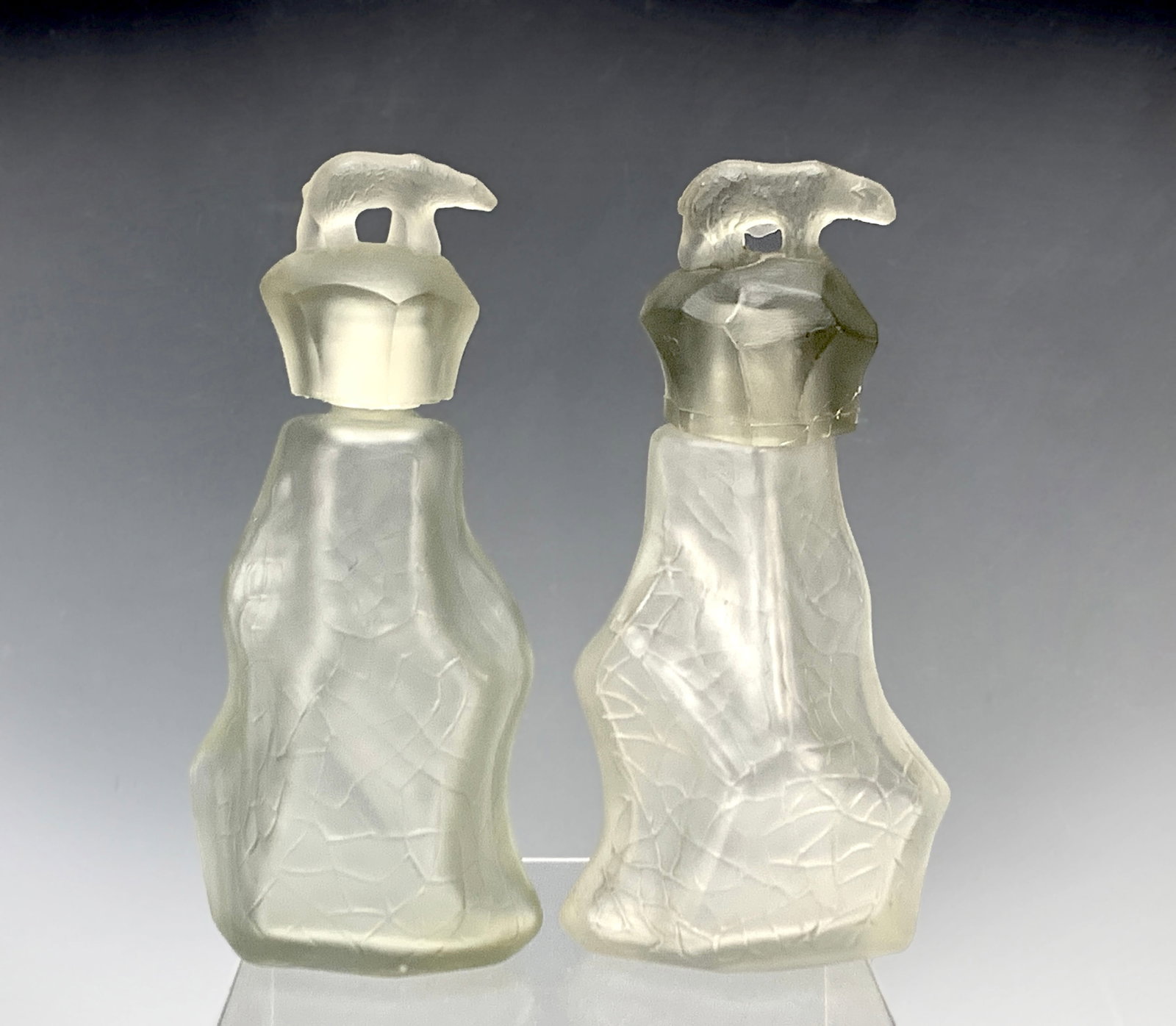 2 Polar Bear Scent Bottles Brocard / K Malevich: Brocard & Co. Kasimir Malevich (1879-1935) a pair of rare perfume bottles by Kasimir Malevich, a Russian avant-garde artist who designed the bottles to celebrate Robert Peary's 1909 North Pole trek. T