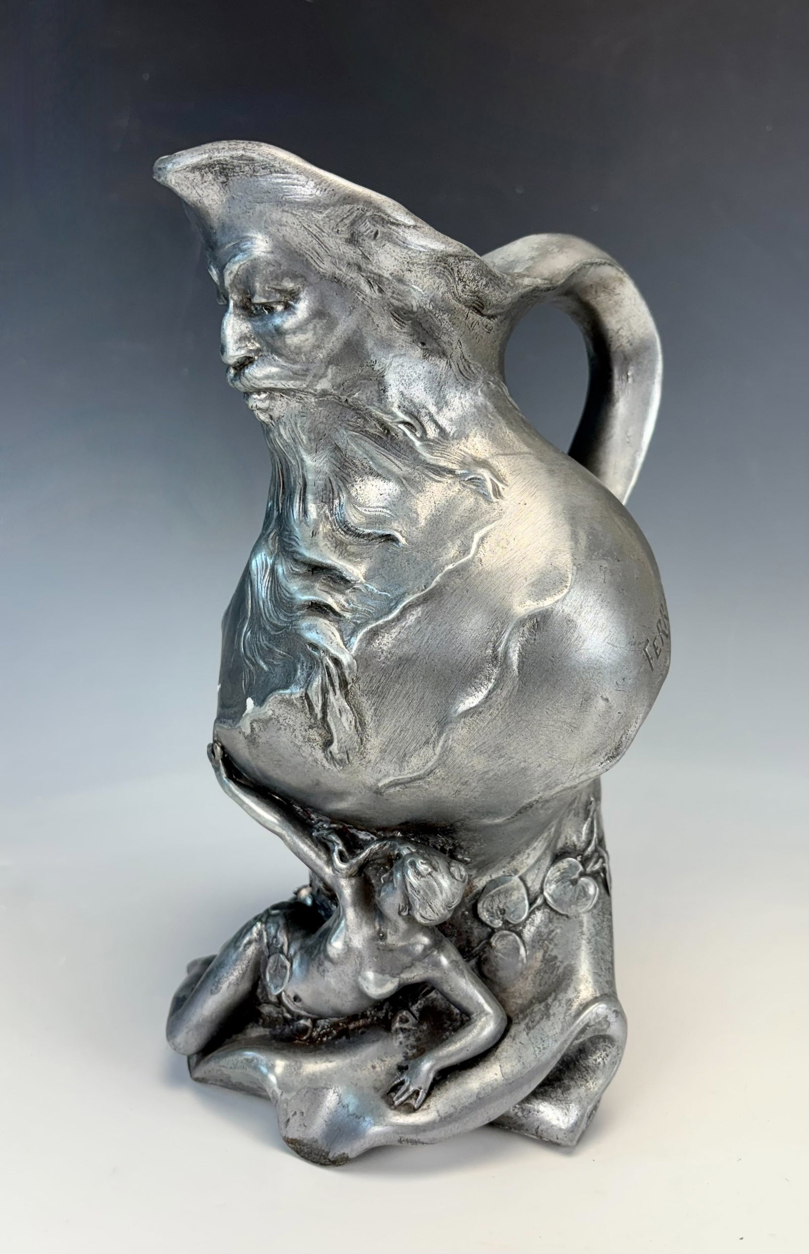 Nouveau Pitcher Lady & Northwind Signed Ferrand (1 of 5)