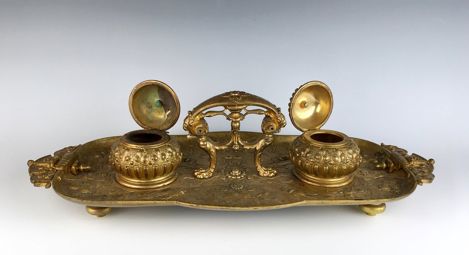 Antique Dore Bronze Double Inkwell (1 of 4)