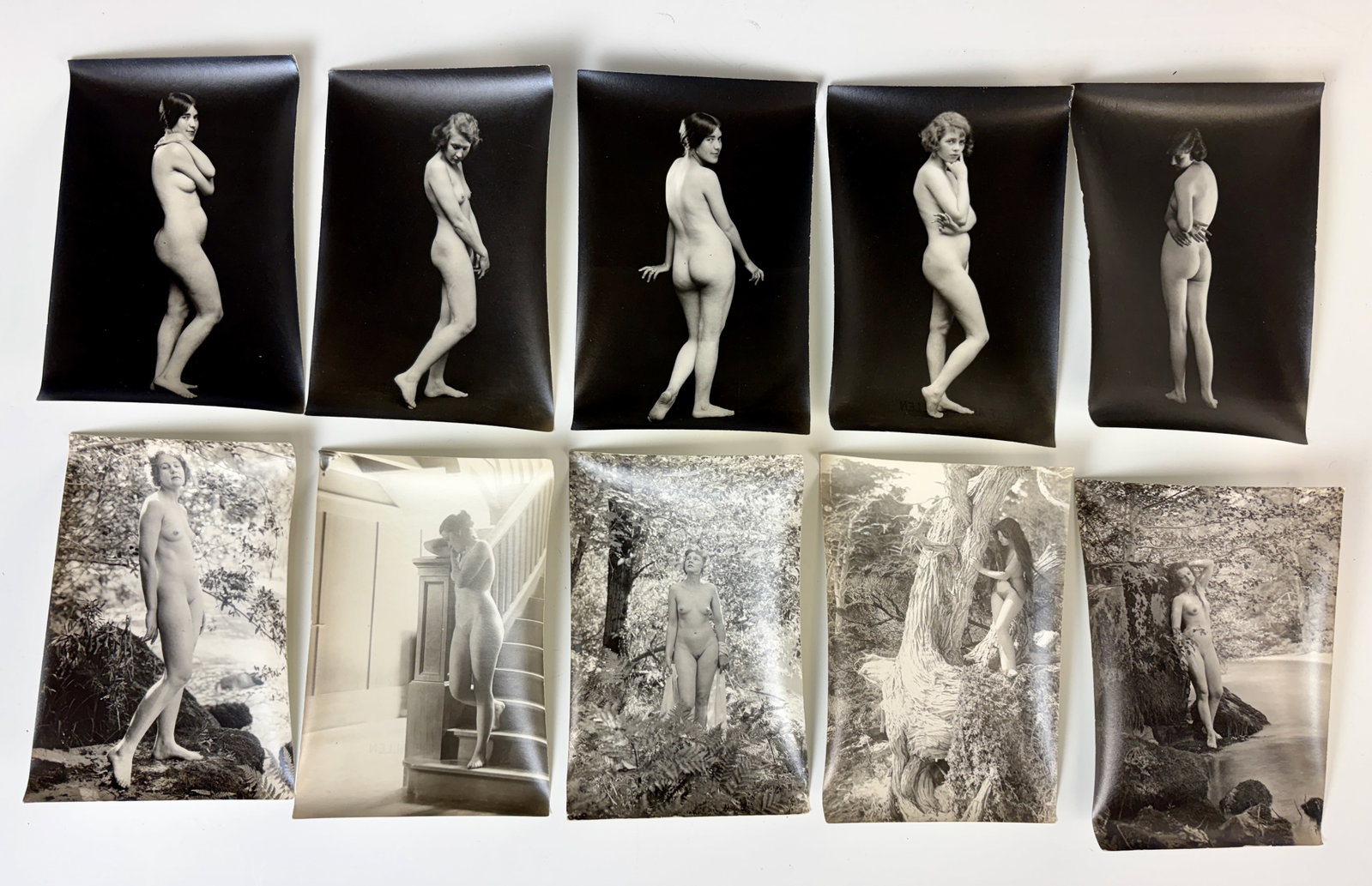 10 Albert Arthur Allen Silver Gelatin Nude Photos: Albert Arthur Allen (1886-1962) Circa 1920, all original risque photos by Allen and NOT modern copies, lot of 10 photos, each signed with Allen's stamp. Allen was an infamous San Francisco photographe