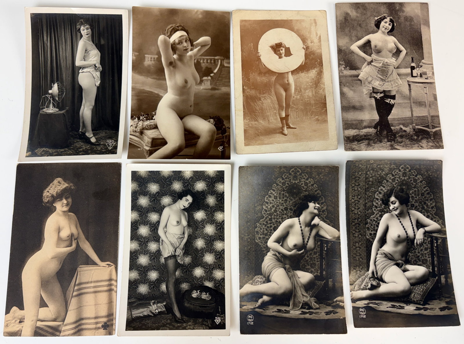 Lot of 8 Vintage Nude Silver Gelatin Postcards: Circa 1910-1920, 8 charming French nude postcards, NOT modern copies, good condition, 6" x 4"