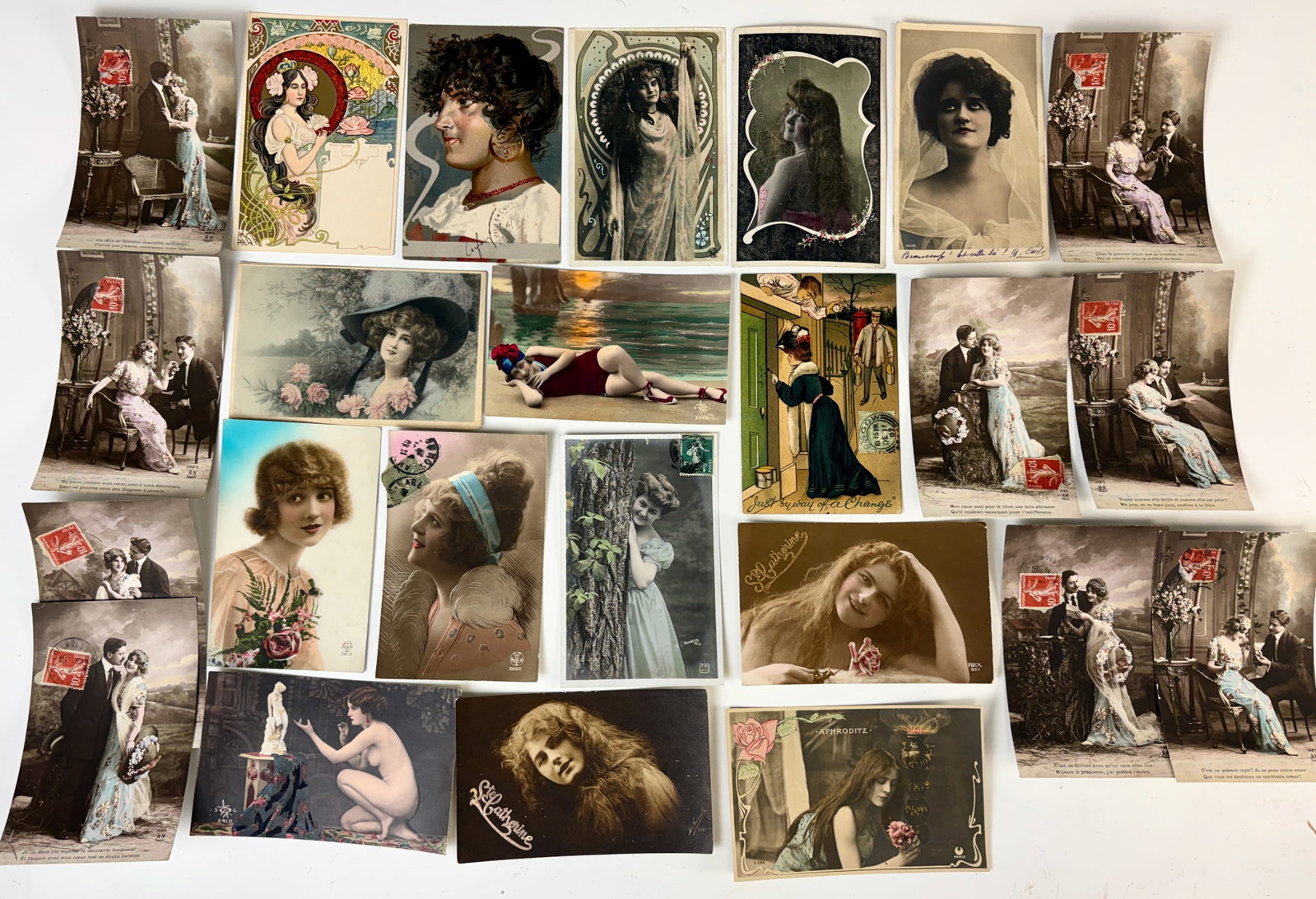 9 c.1912 French Photographs Of A Couple Postcards (1 of 7)