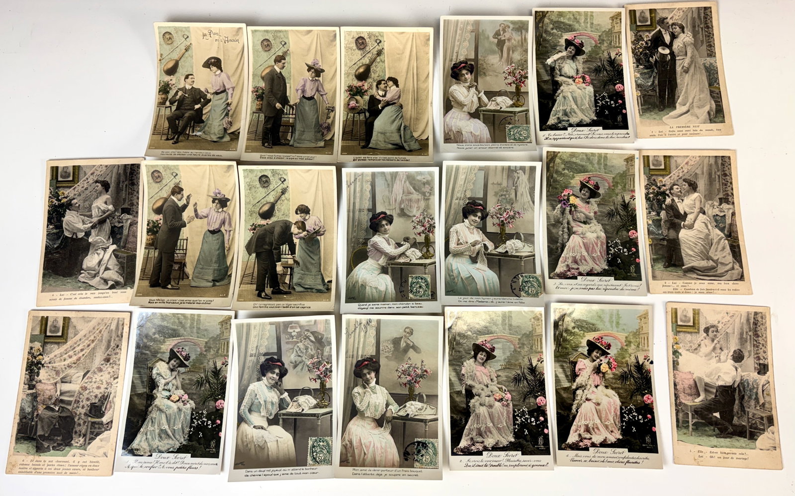Lot of 21 Antique Romantic Couple Postcards (1 of 9)