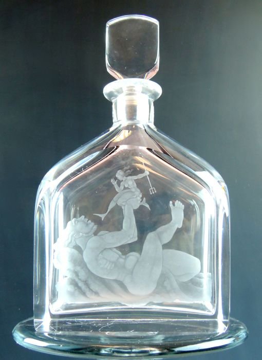 Orrefors Crystal Decanter w/ Carved Figural Scene (1 of 2)
