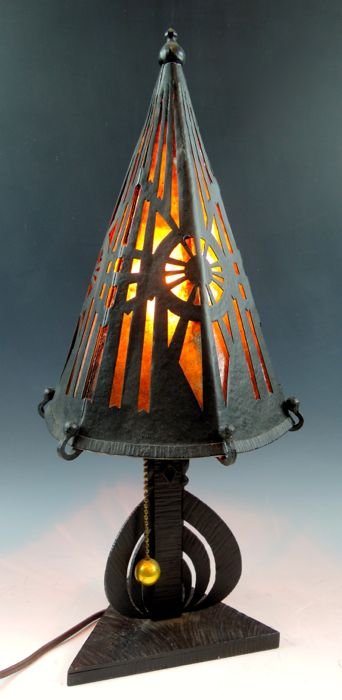 Art Deco Pierced Iron & Mica Boudoir Lamp (1 of 3)