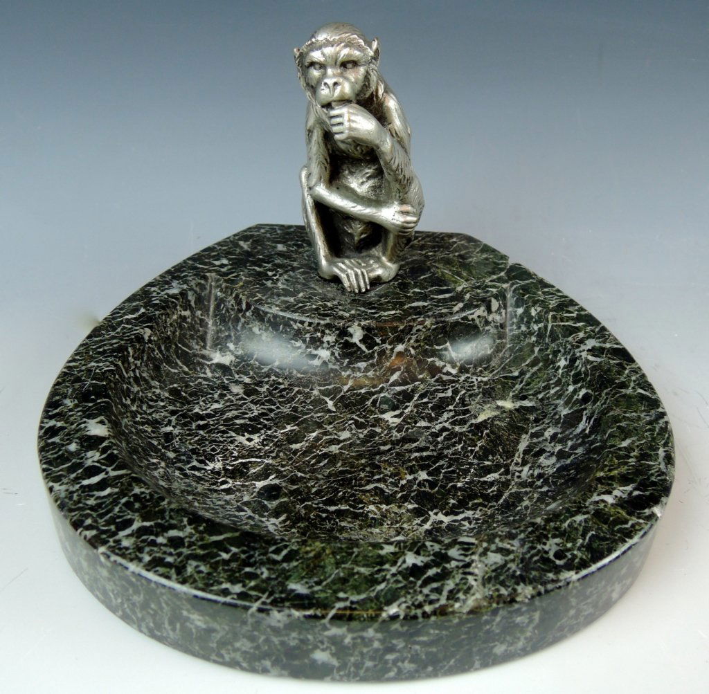Bronze Monkey Mounted on Marble Plinth (1 of 4)