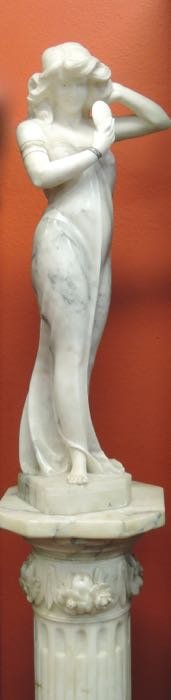 Marble Art Deco Beautiful Lady Statue on Pedestal (1 of 4)