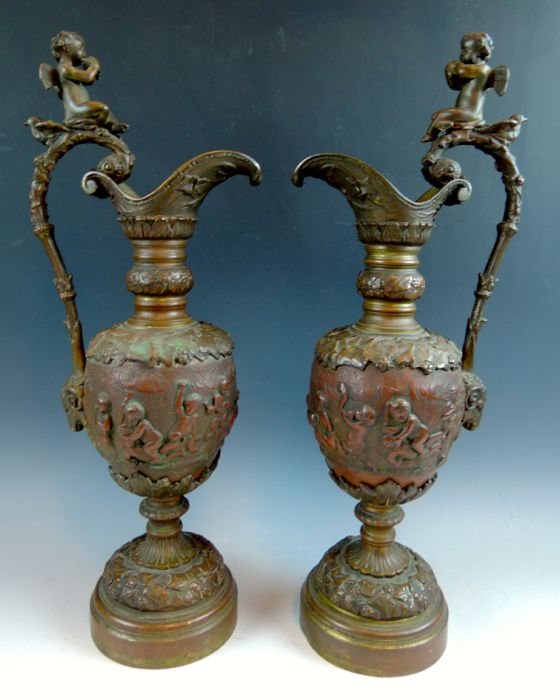 Pair of French Renaissance Revival Bronze Ewers (1 of 5)