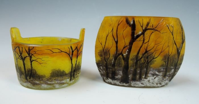 Daum Nancy Cameo Glass Winter Scene Vase & Salt (1 of 3)