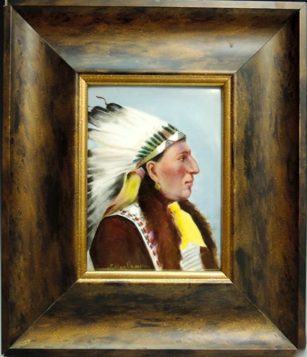 Limoges Porcelain Plaque of  a Indian Chief (1 of 3)